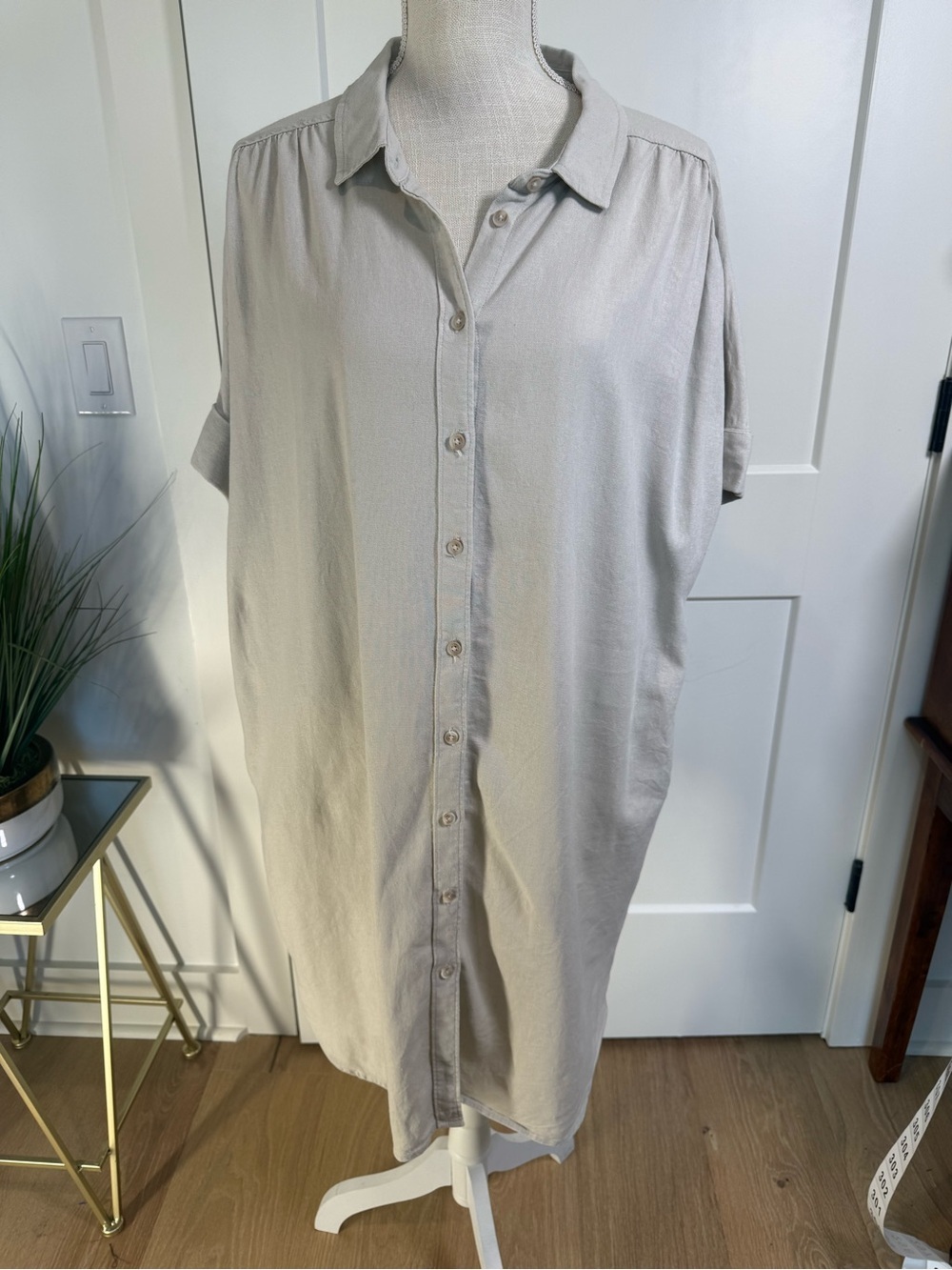 Well Worn Linen Blend Button Front Shirt Dress XL Beige Neutral
